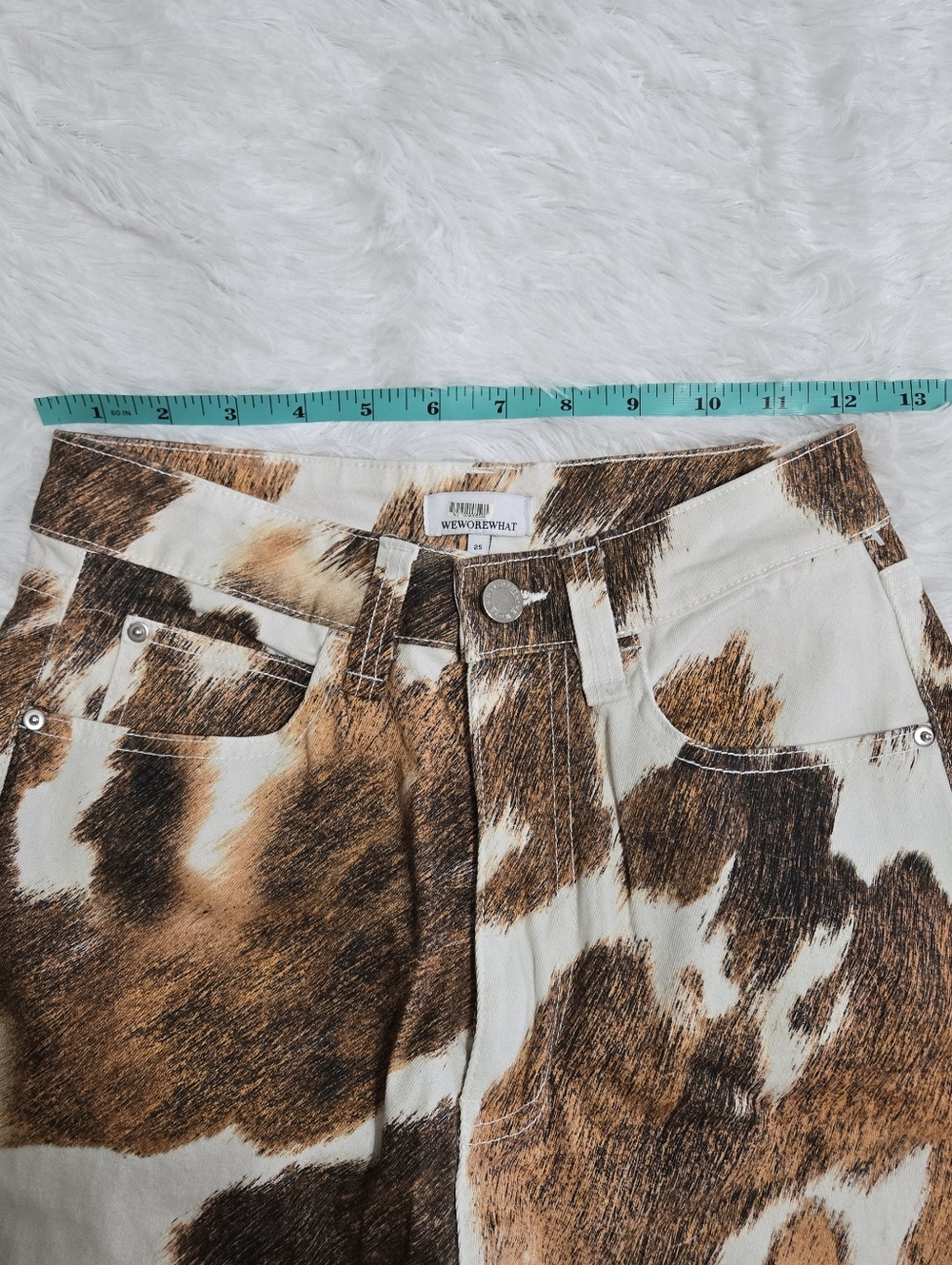WeWoreWhat Cowhide Print Stiletto Slit Jeans - Picture 6 of 7